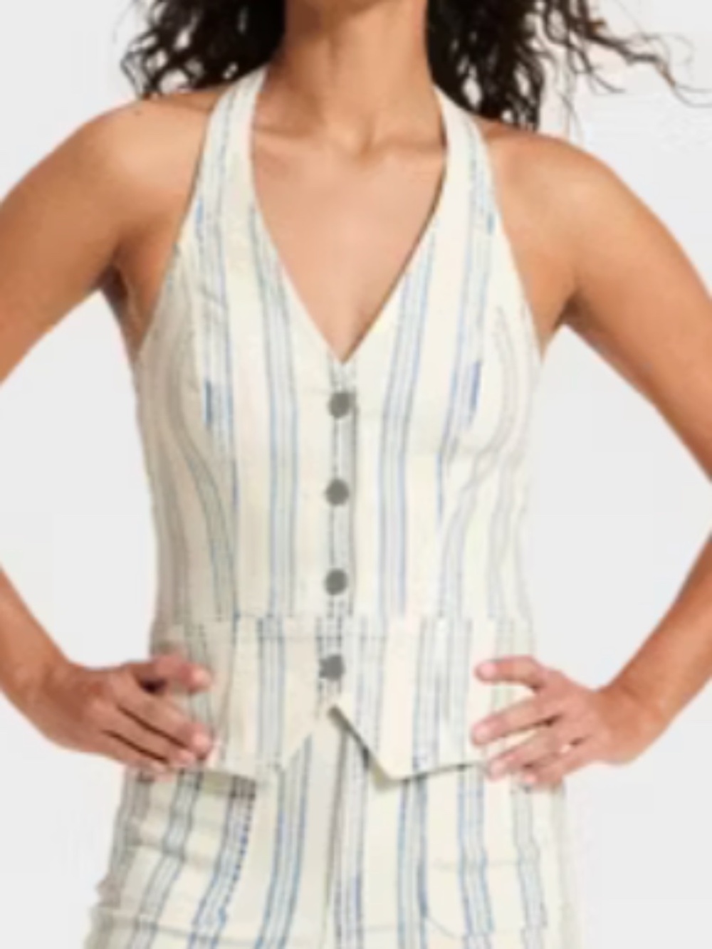 Universal Thread Women's Striped Halter Denim Vest.  Size XS. Cream/blue